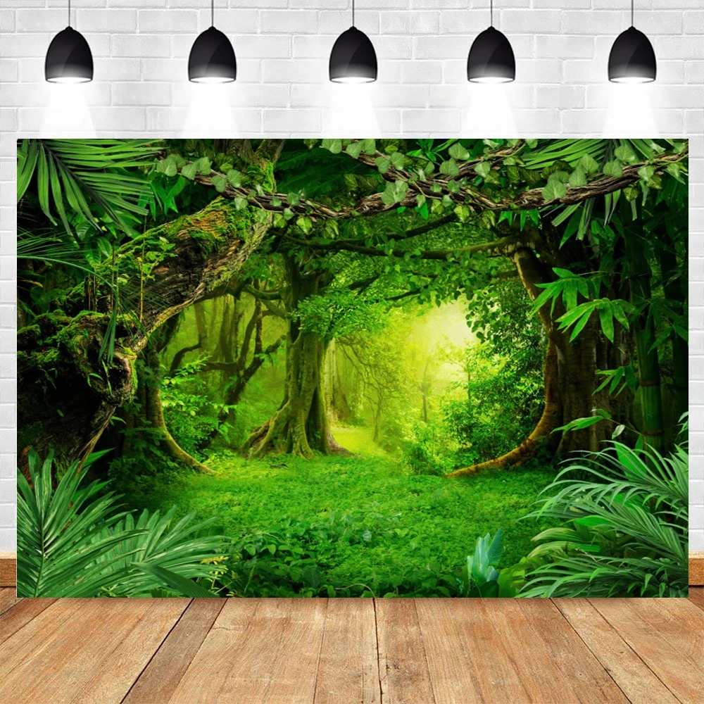Tropical Forest Backdrop for Photography Spring Jungle Rainforest Adventure Camping Birthday Party Photo Background Photo Studio