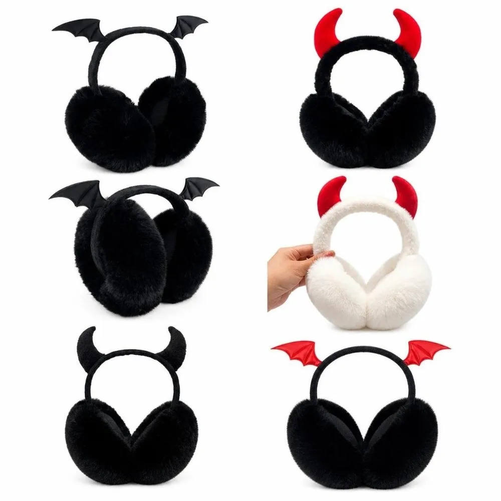 protetores-de-orelha-dobraveis-goticos-com-asas-de-morcego-pelucia-fofa-forro-termico-design-de-chifres-de-demonio