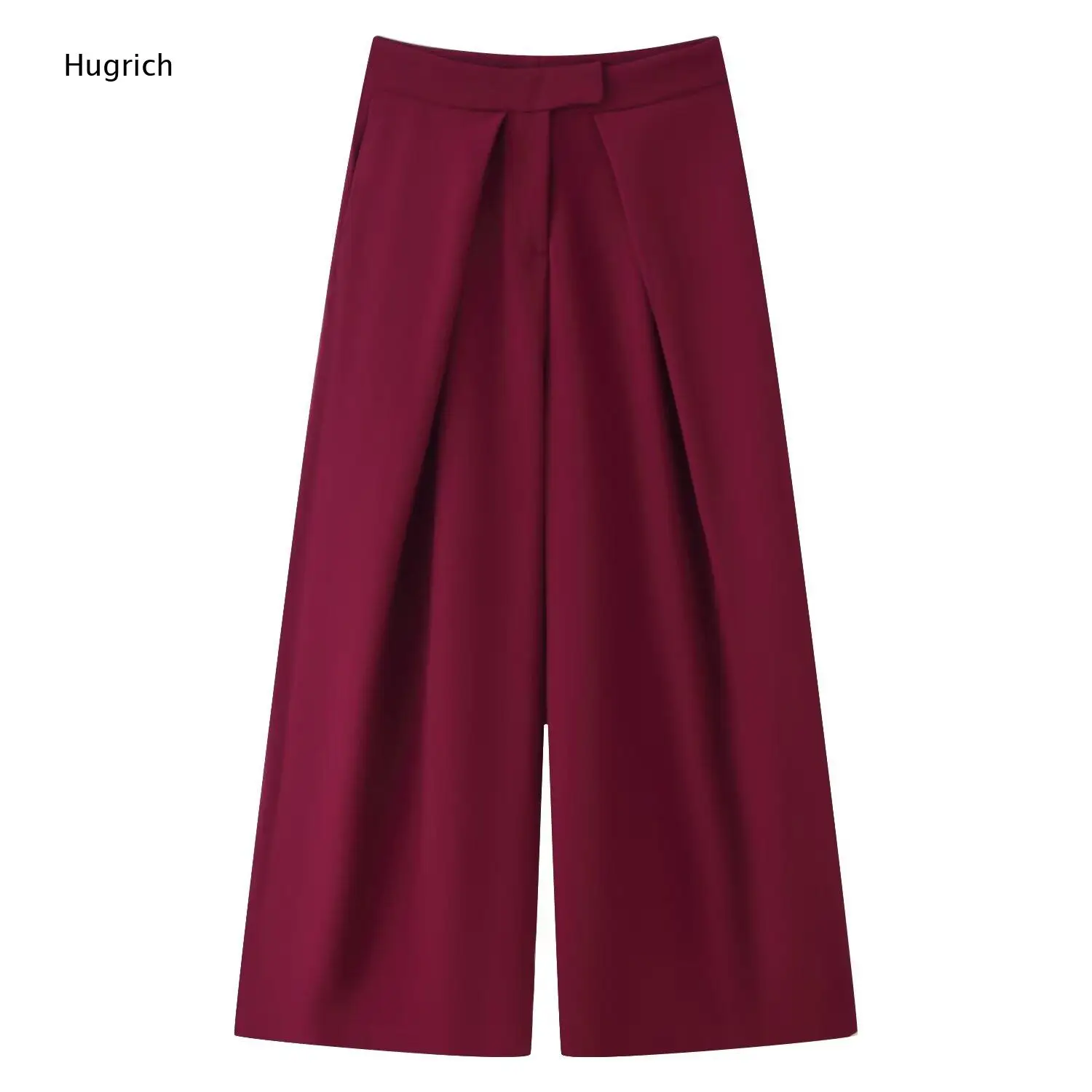 Mid Waist Front Pleated Wide Leg Trousers Solid Loose Straight Suit Pants Multi Colors Casual Work Pants for Women