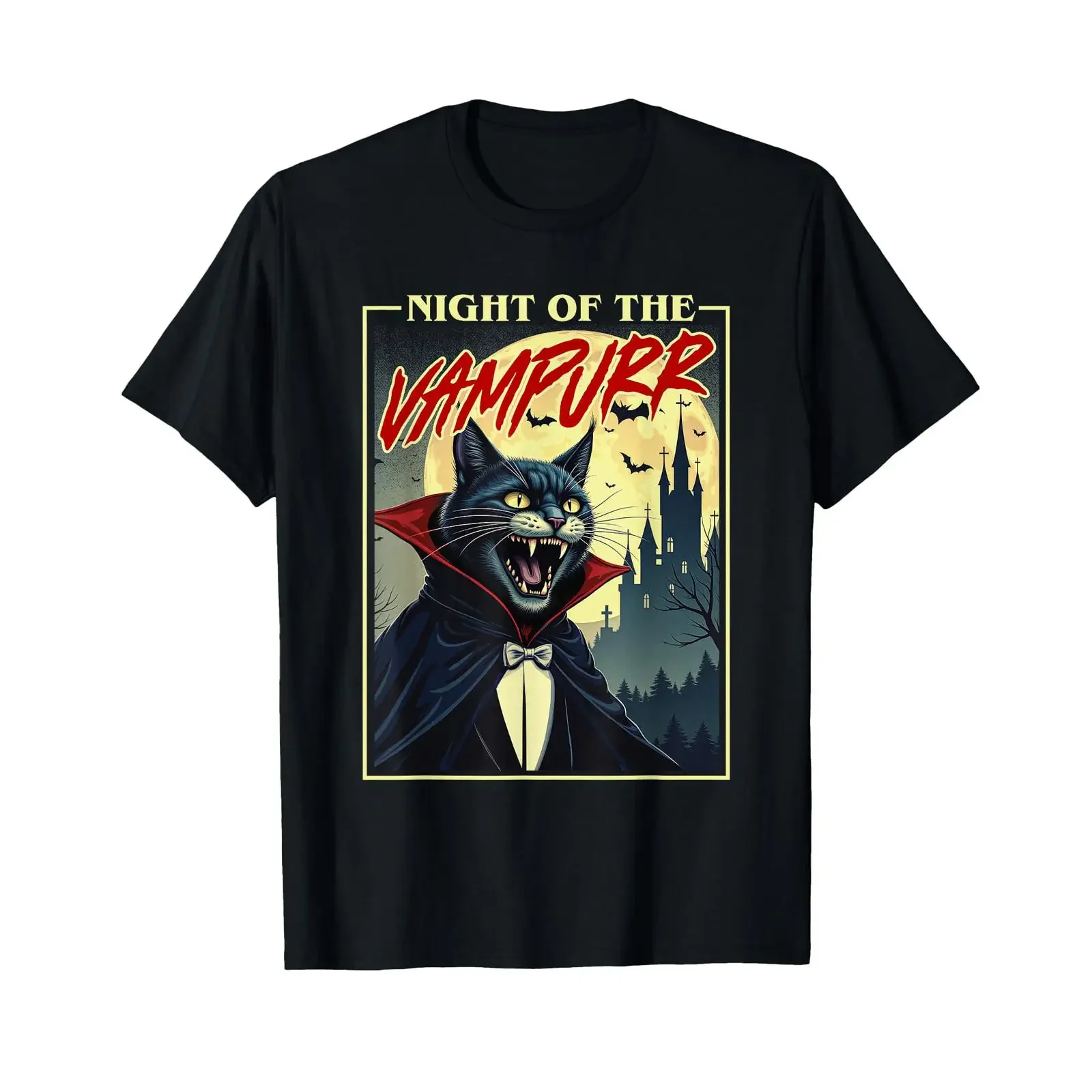 Night of The Vampurr Spooky Cat Vampire Halloween Ghoul Kids T Shirt vintage Washed Top For Everyday Wear streetwear Soft