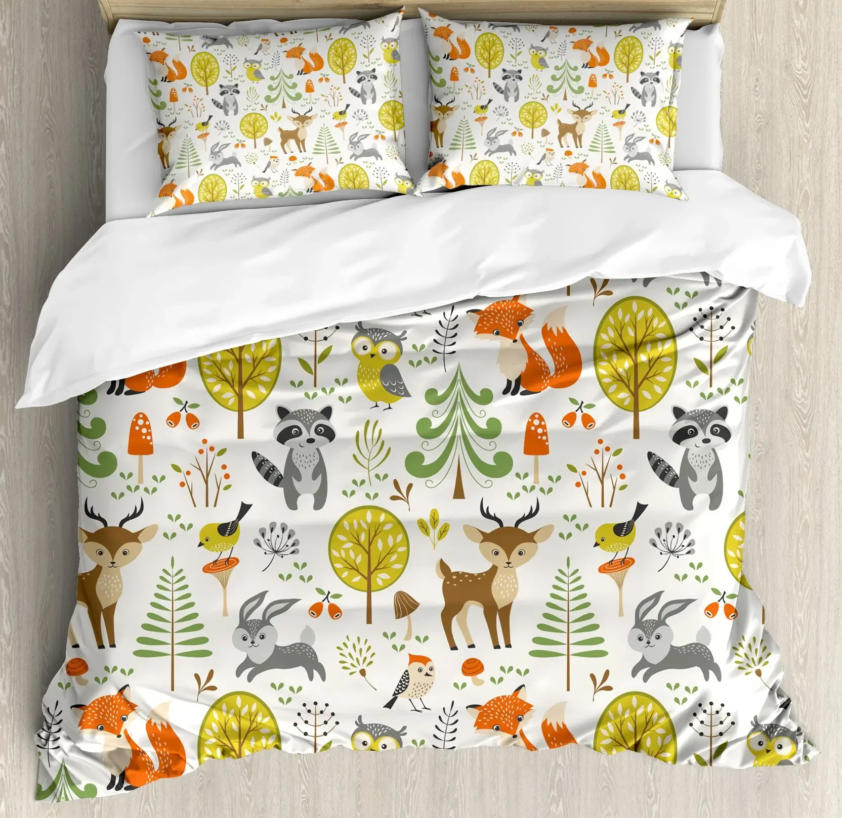 Tribal Duvet Cover Set, Owl Bird Design Decorative 3 Piece Bedding Set with 2 Pillow Shams, King Queen Full Size, for Boys Girls