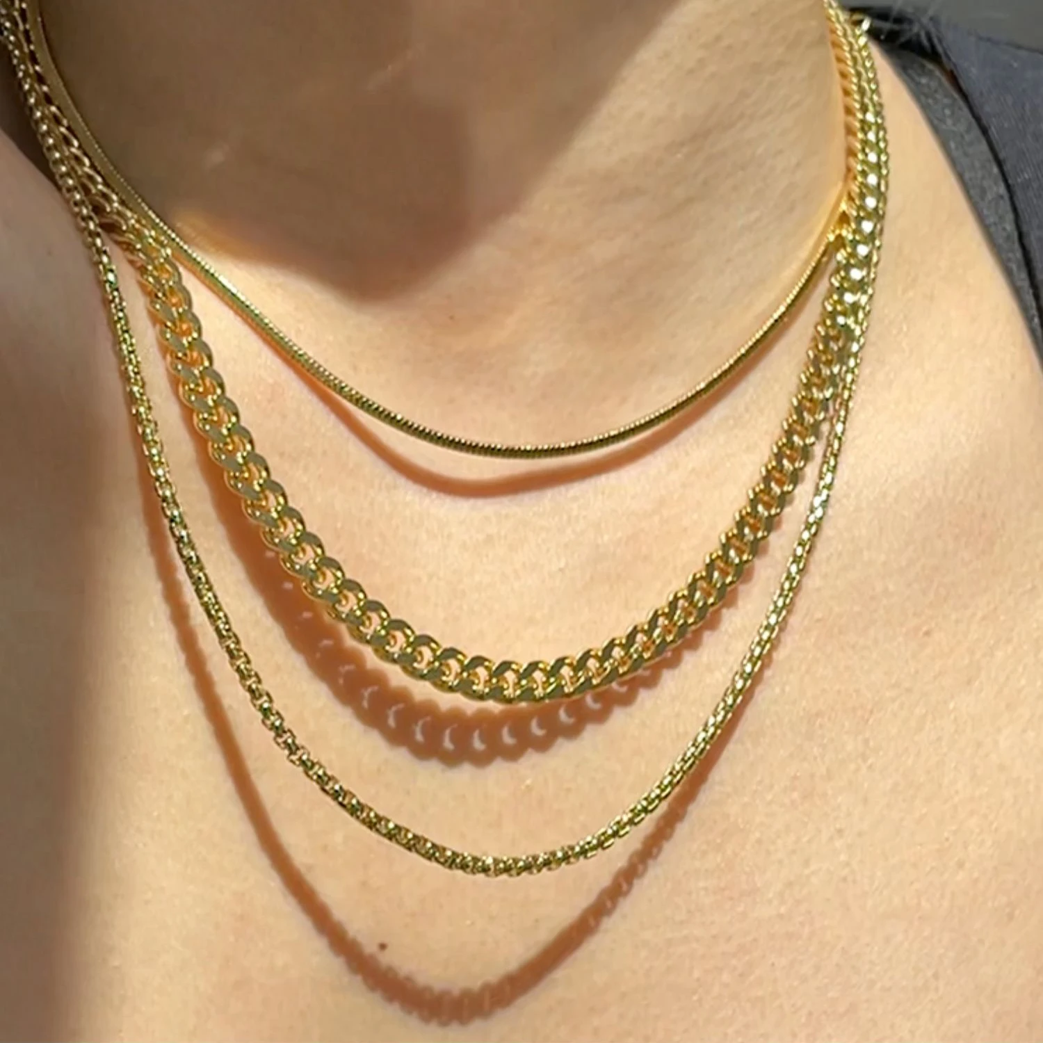 Width 3/5/7MM Cuban Stainless Steel Link Chains Necklace for Women Punk Gold Color Stacking Choker Chain on Neck Hip Hop Jewelry