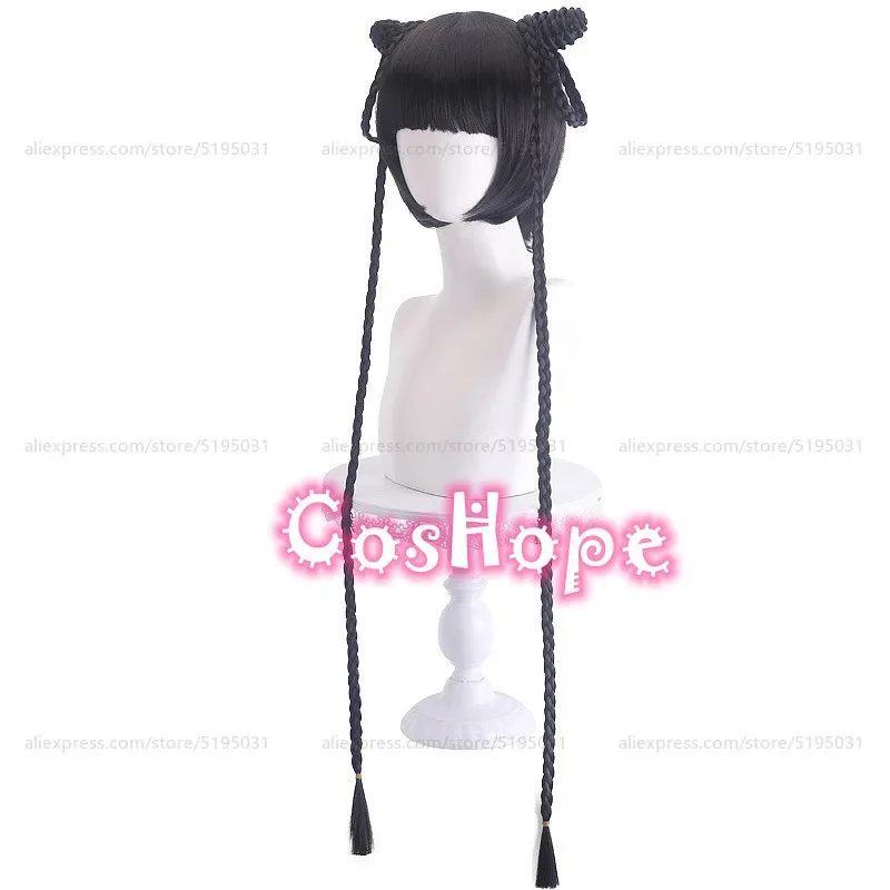 2025 Ranmao 90 cm de largo peluca negra pretrenada Anime Cosplay pelucas sintéticas resistentes al calor