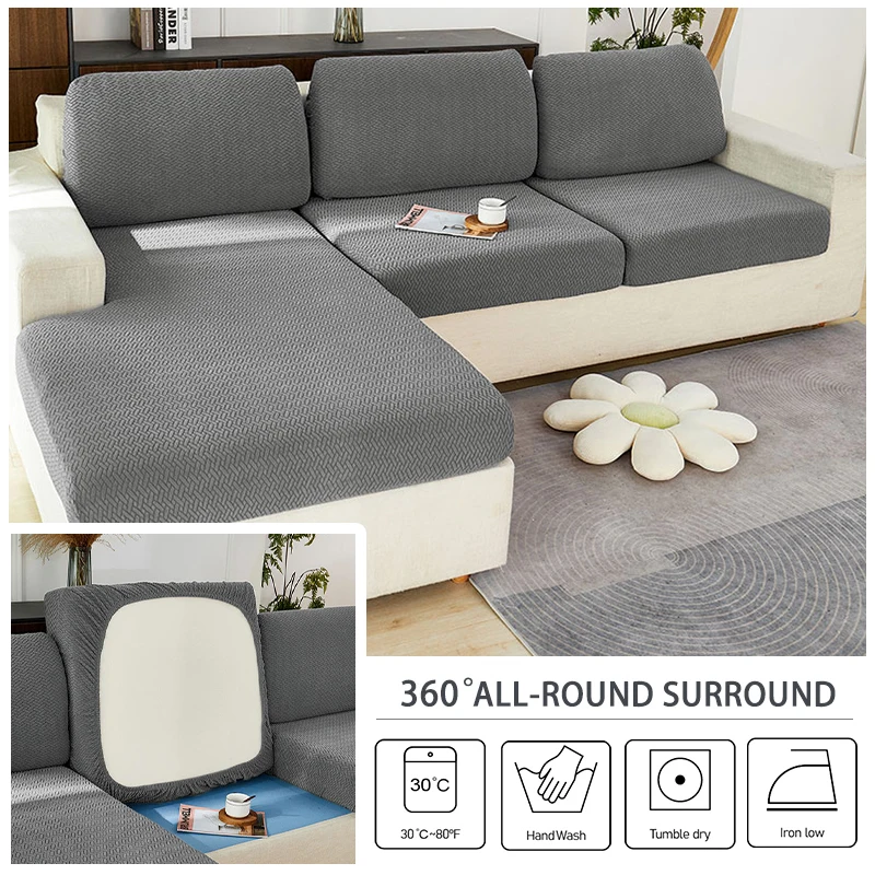 Jacquard Thick Cushion Cover Fitted Sofa Covers Washable Stretch All-season Furniture Protector Sectional Sofas Living Room 1PC
