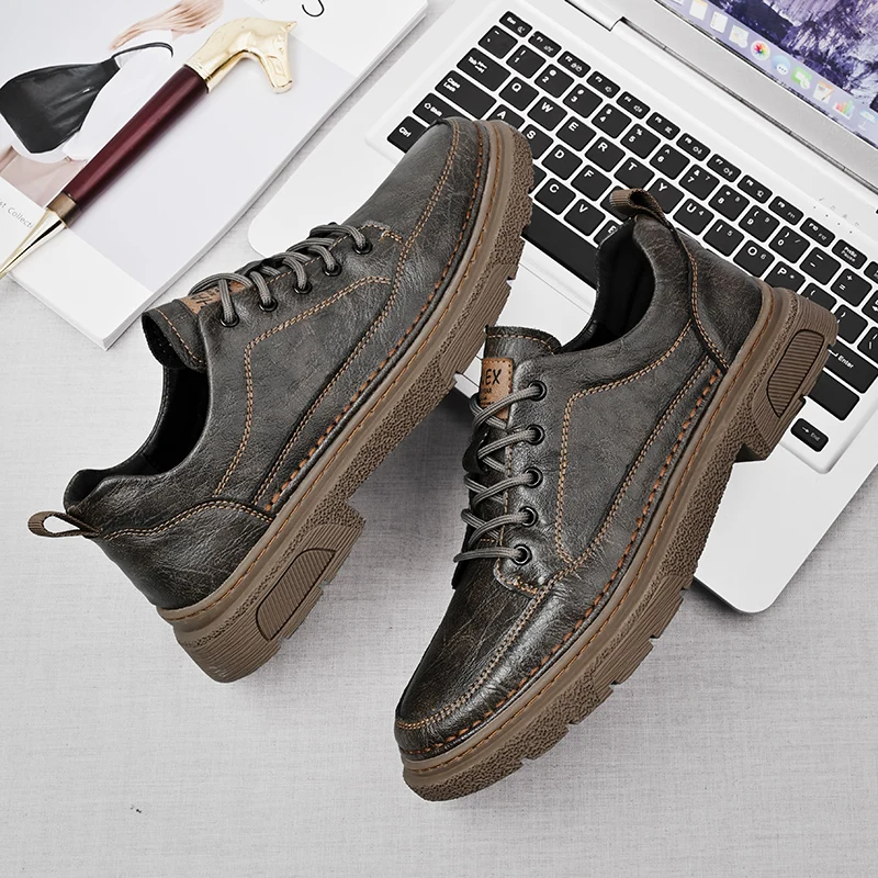 Fashion Men's Genuine Leather Casual Shoes Lace Up Oxford Shoes Men's Office Business Shoes Wear Resistant Sports Shoes