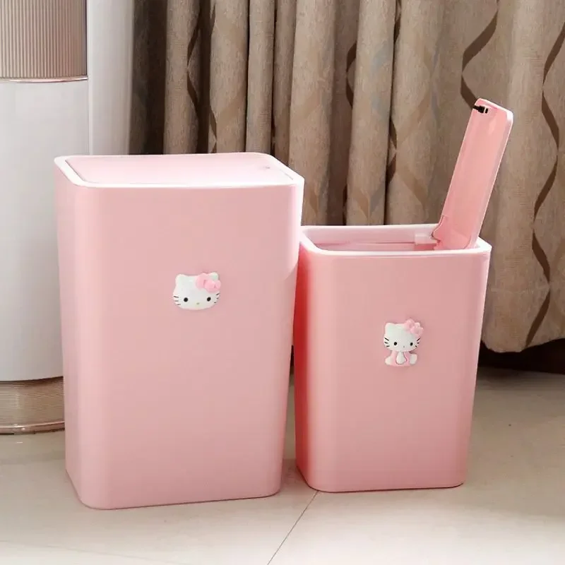 

Sanrio Kawaii Hello Kitty Trash Can Anime Cartoon Exquisite Fashionable Press Type Originality Durable Large Capacity Trash Cans