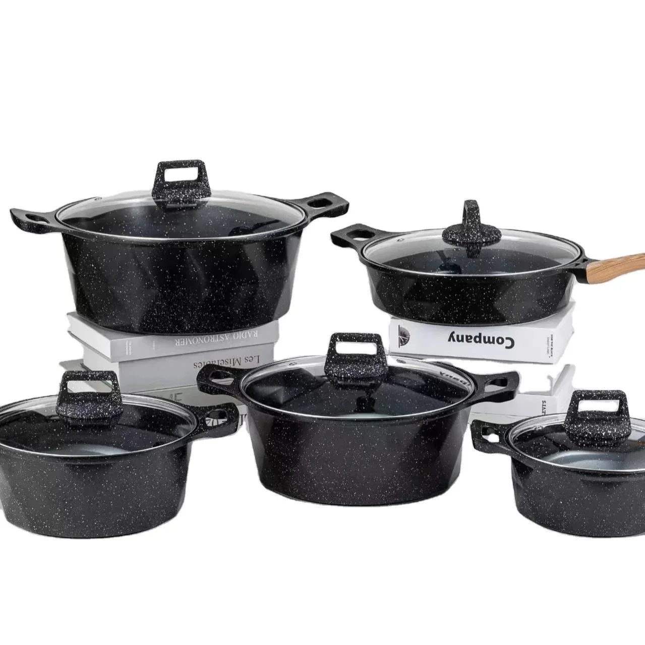 

Hot Selling 17 Pieces Cookware Set Wooden Handle Wedding,Camping Soup Milk Cooking Pot Set