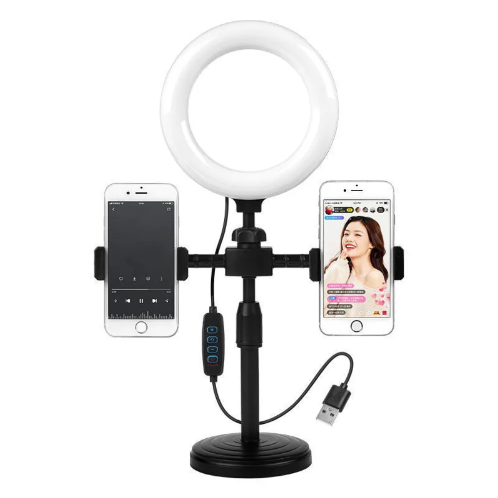 Dual Phone Position Fill Light Phone Holder Lighting Bracket Portable Live Streaming Fill Light Universal Stable Base