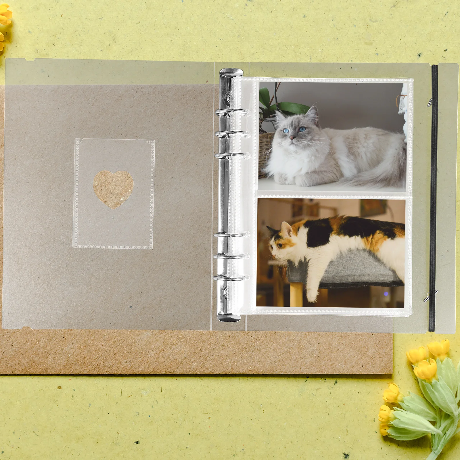 

1 set 6-Ring Photo Album Pages Clear Protective Sleeves for ID Credit Gift Cards PP Material Document Protectors Binder