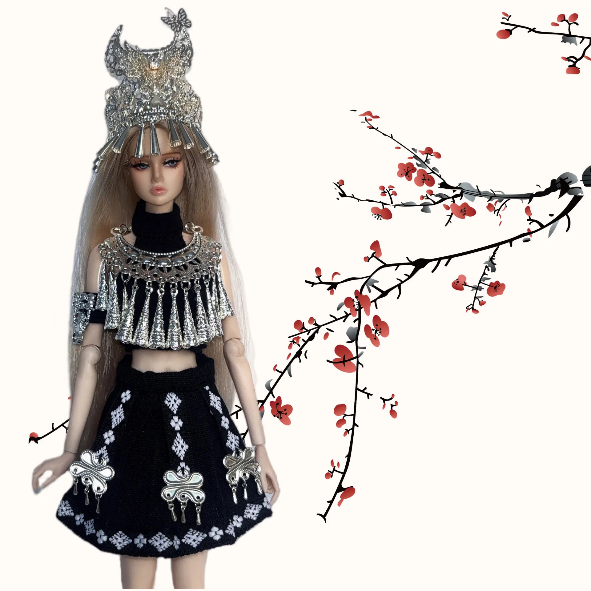 

30cm Supermodel Doll Clothe 5Pcs/Set Chinese Ethnic Style Vest+Skirt+Necklace+Headpiece Set For FR Xinyi Doll Wear DIY Dress Up