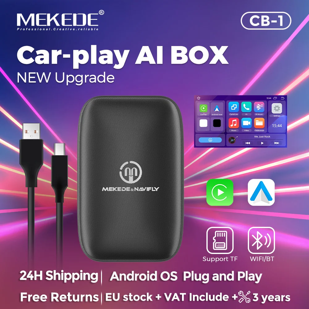 MEKEDE Smart CarPlay AI BOX Android OS Plug and Play Wireless Carplay Android Auto Support For YouTube Netflix WIFI BT