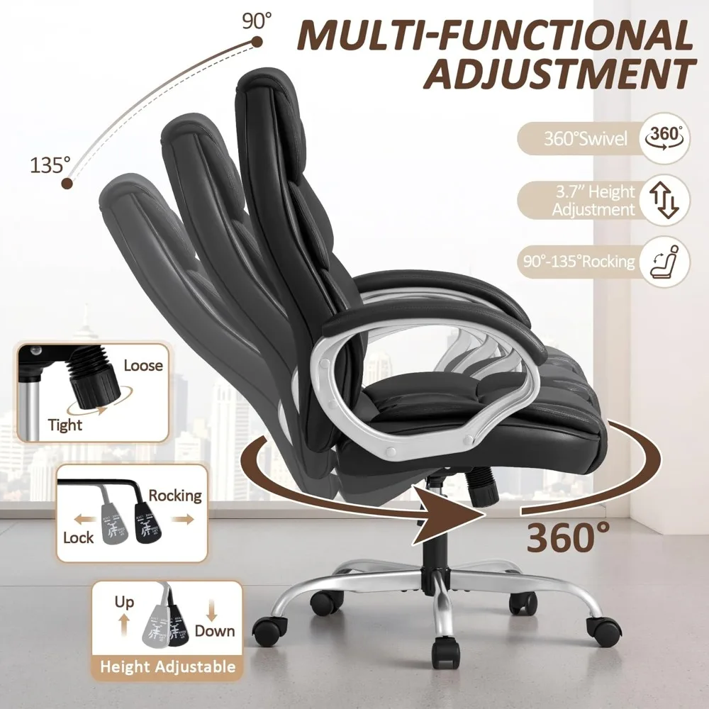 High Back Office Chair PU Leather Adjustable Height Modern Executive Swivel Task Chair with Padded Armrests for Computer Desk