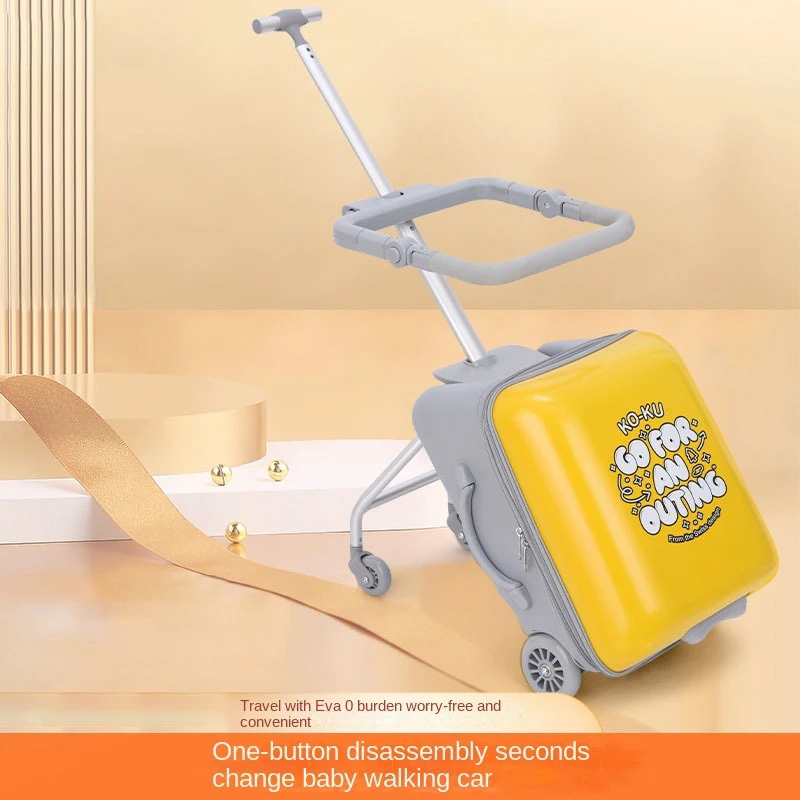 Kids luggage can sit and ride suitcase boys and girls walking baby box yellow lazy man trolley box children's suitcase on wheels