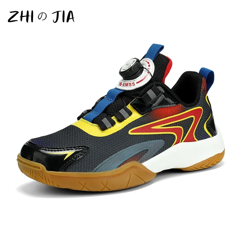 Children's Spring and Autumn Mesh Breathable Training Shoes Boys Girls Rotating Buckle Badminton Sneaker Outdoor Tennis Footwear