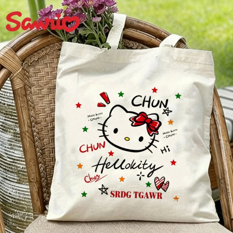 

1 шт. холщовая сумка-тоут в стиле граффити Hello Kitty, экологичная многоразовая сумка через плечо