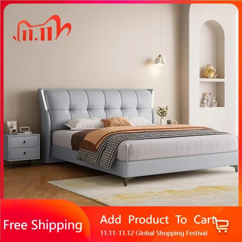 

Fashion Modern Beds Aesthetic Storage Sleeping Platform Beds Headboards Double Wooden Testiera Letto Matrimoniale Decorations