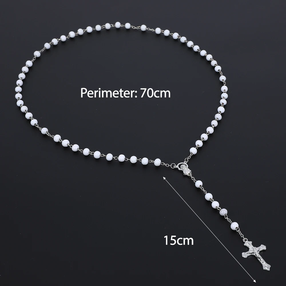 6-mm-Holz-Rosenkranz-Halskette für Damen, christlicher Metall-Kruzifix-Anhänger, lange Perlen, Y-Kette, Herren, religiöser Gebetsschmuck, Geschenk – Detail 1