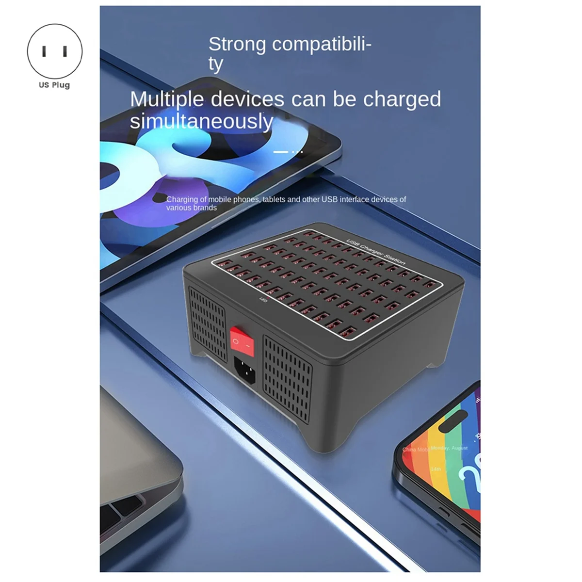 

300W 60 Multi-Port USB Charging Station Base Socket Multiple USB Charger Hub Adapter for Computer Phone Camera US-Plug