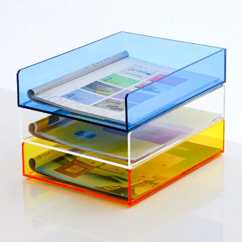 

Transparent Acrylic File Rack Storage Box, Layered Data File Box, Office Desktop Storage A4 Paper, Color File Tray 5mm Thick