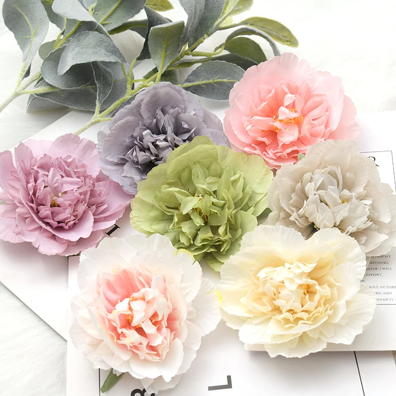 30pcs 10cm White Peony Artificial Silk Flower Heads For DIY Decoration Party Wedding Flowers wall Wreath Gift Box Scrapbooking