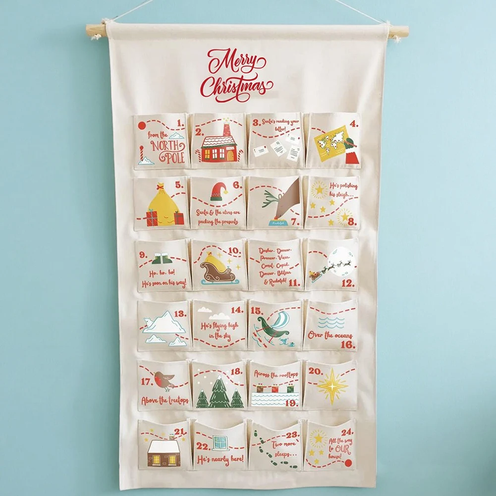 

Рождественский календарь обратного отсчета Адвентов, детский праздничный тканевый настенный календарь, украшение, интерактивный забавный семейный подарок, идеальный подарок