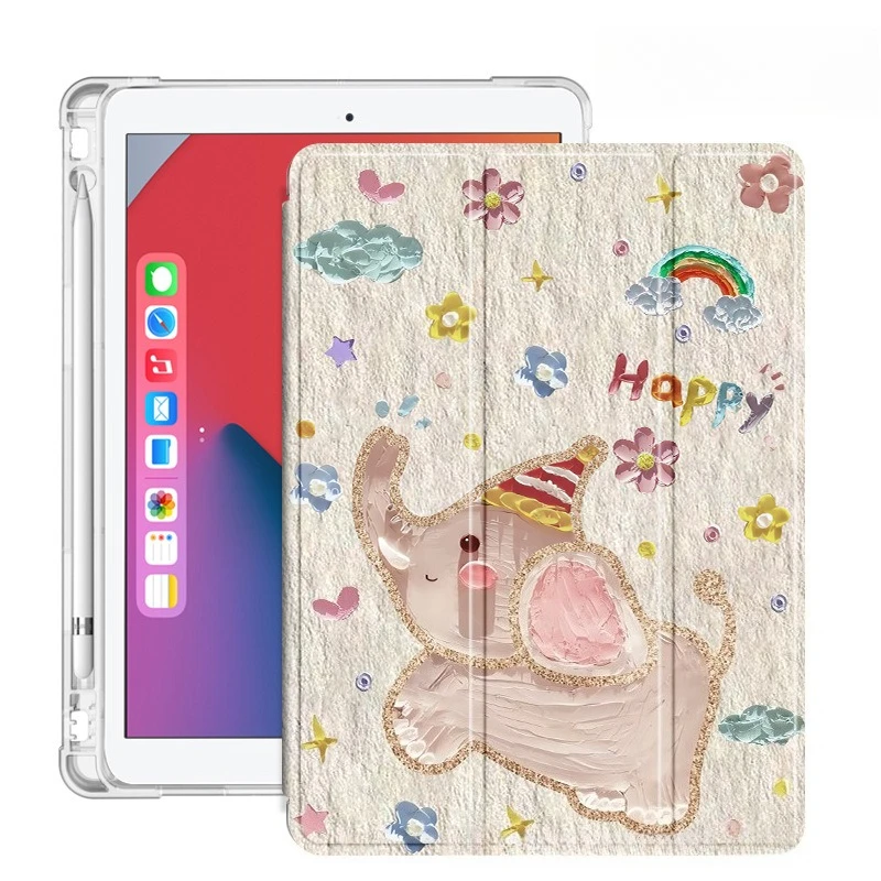 Cute Animals Book-style Case for Iapd A16 11th 10th 9th 10.2 Pro 11 Air6/7 13 Cartoon Elephant Cover for Ipad Mini6/7 8.3in Case