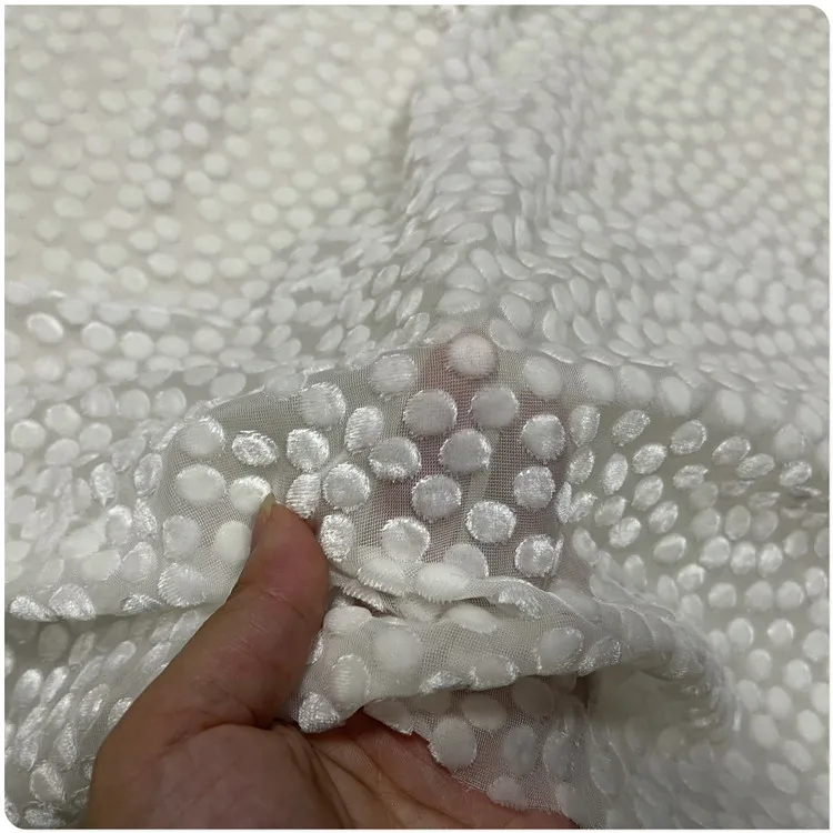 2022 White Dots Pattern Burnt Out Hollow Silk Velvet Fabric 10.5