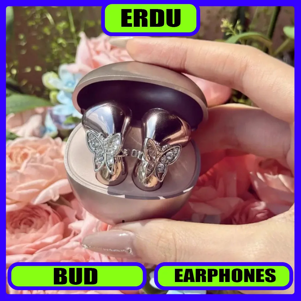 

ERDU BUD Беспроводная гарнитура Bluetooth с шумоподавлением, спортивные наушники-вкладыши, легкая кнопка сверления, украшение для ушей-бабочки