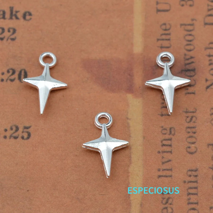 Silver Color Plated Alloy Four Pointed Star Charms Necklace Fittings Metal Pendants For Bracelet Departments Jewelry Accessories