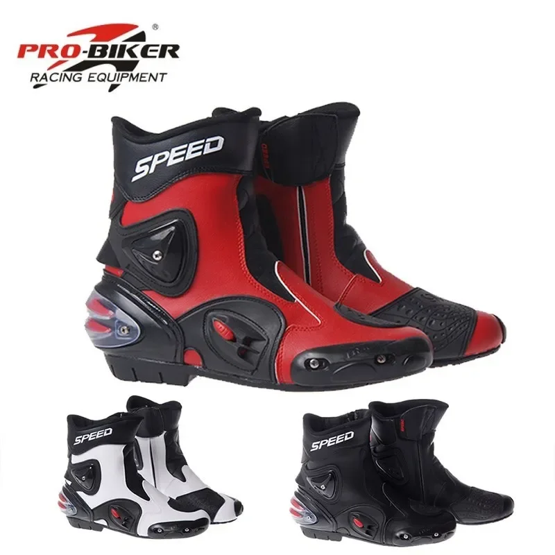 

PRO-BIKER SPEED BIKERS Motorcycle Boots Wear-resistant Microfiber Leather Racing Motocross Motorbike Riding Mid-Calf Boots Shoes