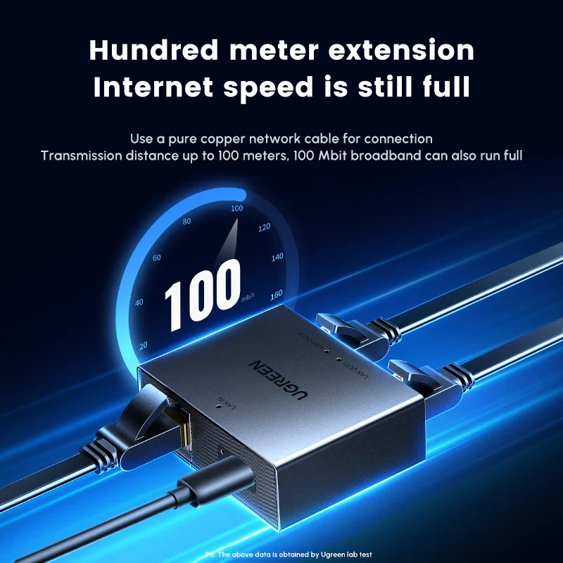 UGREEN Ethernet Splitter 100Mbps Ethernet Splitter 1 a 2, Plug and Play, 2 dispositivos en red simultáneamente