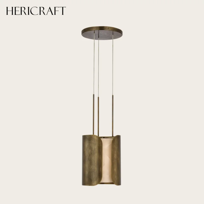 Contemporary Mottled Brass Pendant Light With Minimalist Semi-Open Design For Kitchen Dining USA Standard