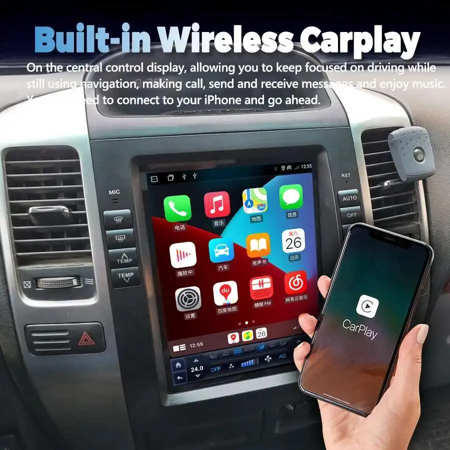 لتويوتا لاند كروزر برادو 120 لكزس GX470 أندرويد راديو السيارة مشغل وسائط متعددة Carplay GPS QLED شاشة تعمل باللمس الملاحة 10.4"