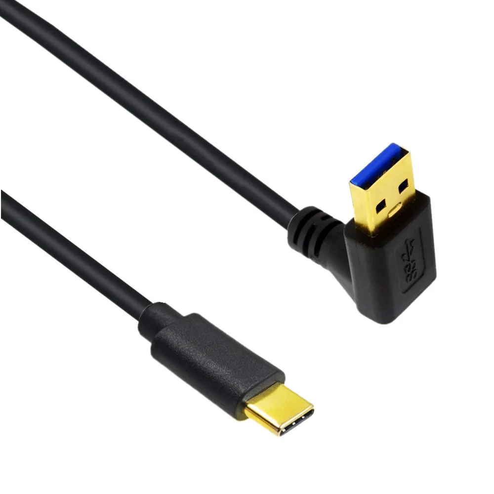 Enchufe chapado en oro USB3.1 tipo C A USB 3,0 tipo A, 90 grados, ángulo izquierdo y derecho, Cable adaptador macho A macho, 0,2 m/20cm