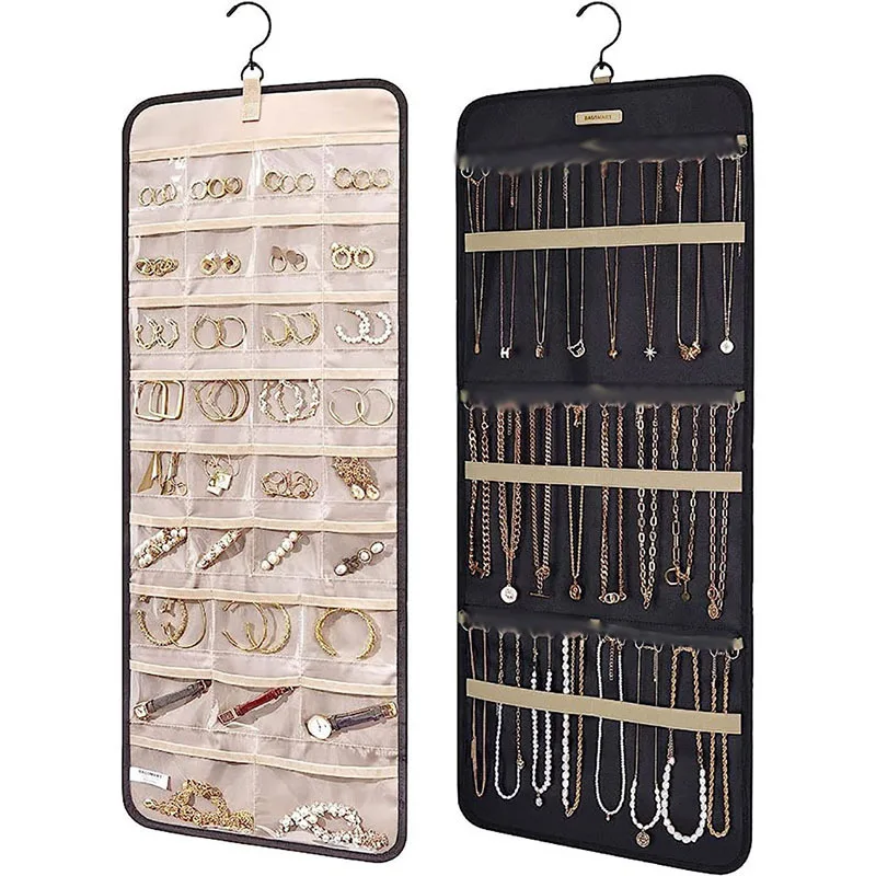 Hanging Jewelry Storage Box Double-sided Display Storage Bag for Various Jewelry Storage, Suitable for Hanging on Doors and Wall