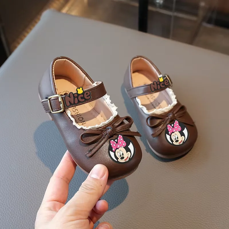 

Первые ходунки с Микки Маусом Disney для девочек, милые сандалии с галстуком Sen, весенне-летняя обувь с бантом, детская кожаная обувь на шнуровке