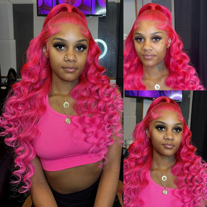 

Dark Pink Lace Front Wigs hair 13x4 Transparent Lace Front Synthetic Hair Wigs Loose Deep 180 Density Synthetic Hair Wigs