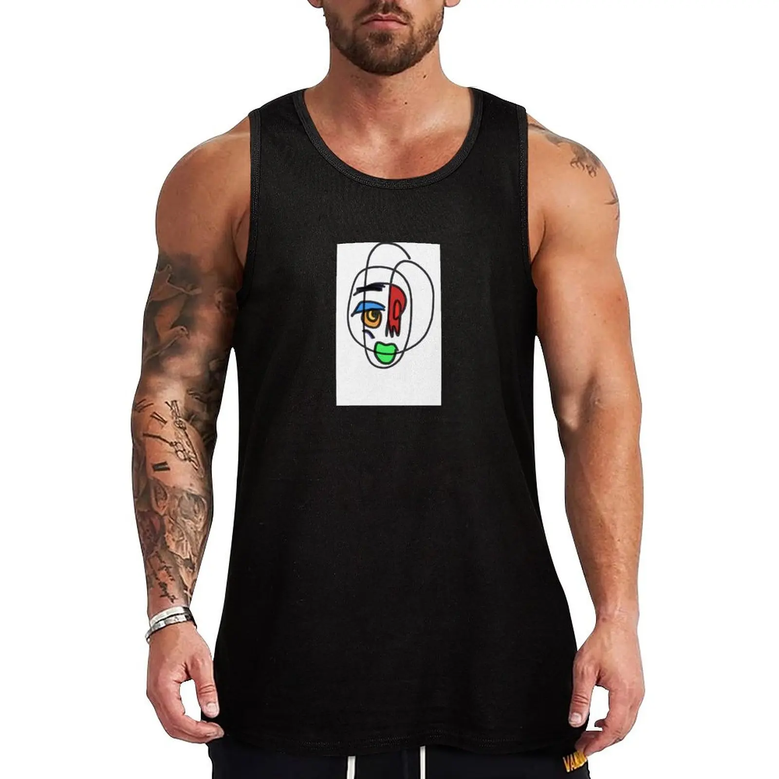 Chromatic One Line Abstract Portrait Tank Top Men's gym t-shirts gym bodybuilding t-shirt