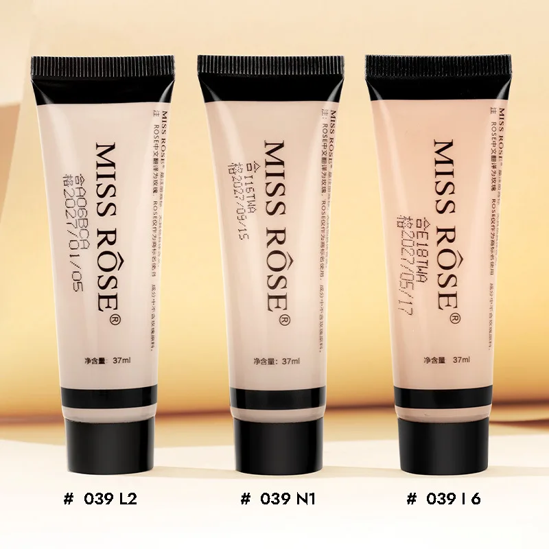 MISS ROSE 37ml Squeeze Tube Liquid Foundation Natural Light Concealer Fine Texture Daily Facial Makeup Foundation Cream Cosmetic