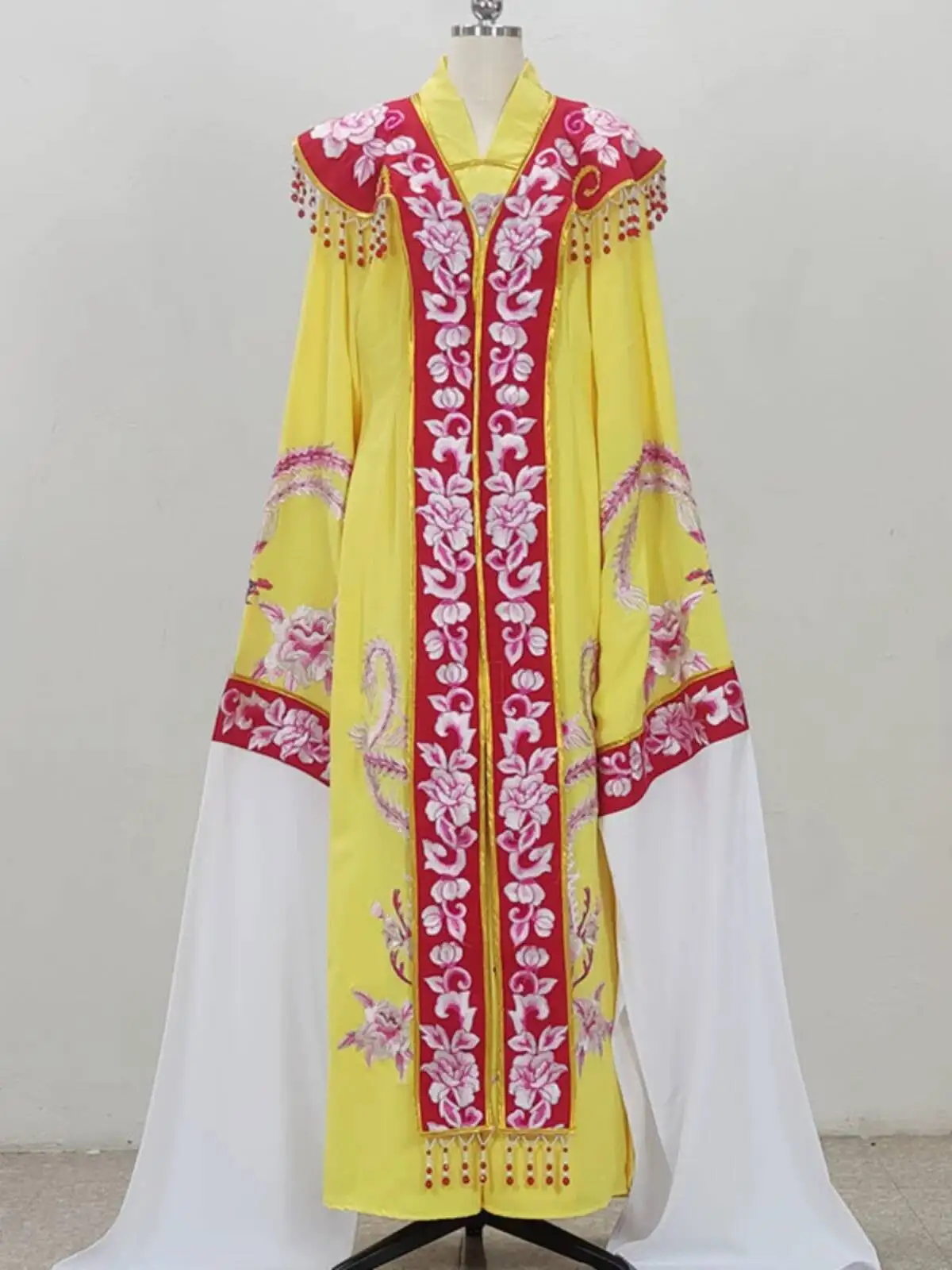 Yellow Chinese Traditional Yue Opera Costume With Phoenix Embroidery Water Sleeves For Huangmei Opera Performance