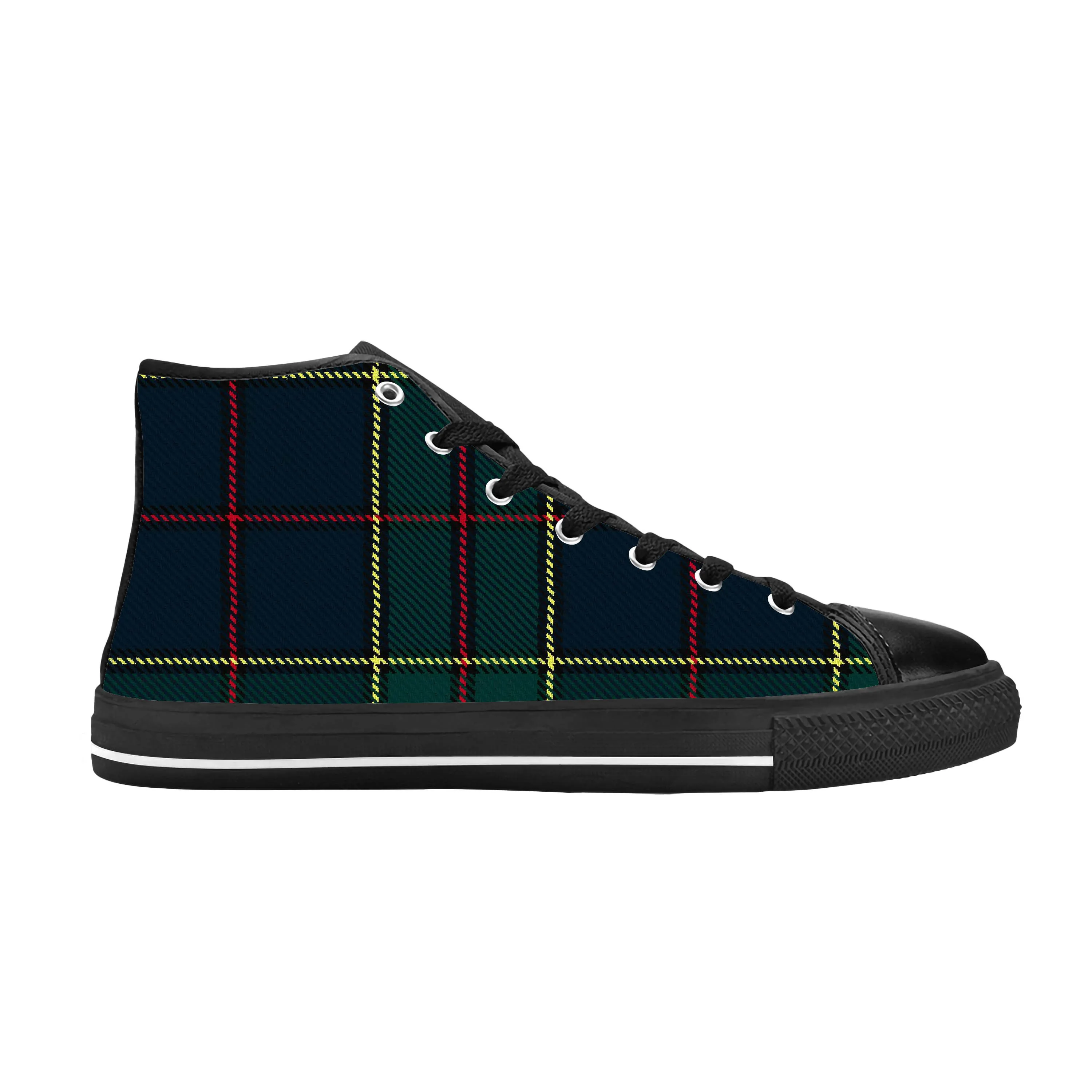 Strachan Scottish Stewart Clan Tartan ekose serin rahat bez ayakkabı yüksek üst nefes 3D baskı erkek kadın Sneakers