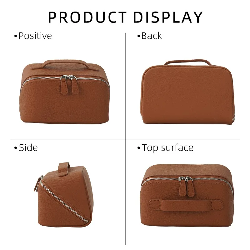 

New First-layer Cowhide Wash Bag Travel Portable Storage Bag Large Capacity Leather Makeup Skin Care Bag Women