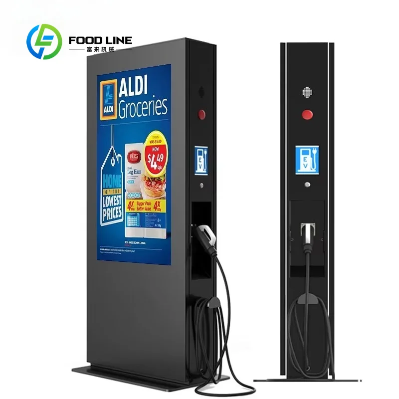 Customized outdoor ev charging kiosk totem with lcd advertising signage for shopping mall retail project purchasers