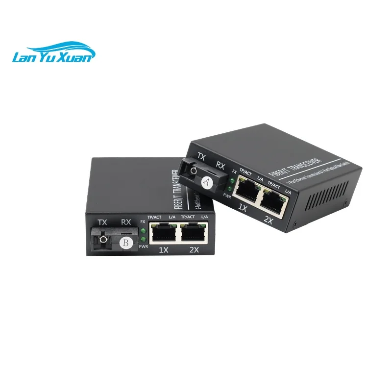 Gigabit Media Converter 1 Fiber 2 RJ45 SC Single Mode 10/100/1000Base-T to 1000Base LX Fiber Converter 2 Ethernet Ports 3KM