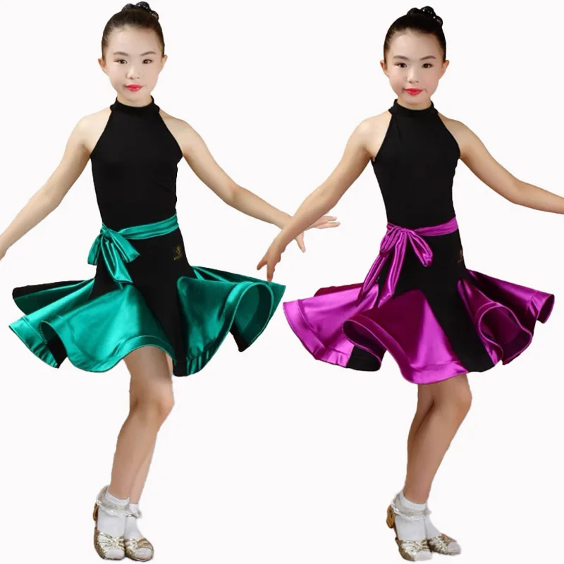 

Kids Cha cha Samba Rumba Latin Dance Competition Dresses Girls Halter Latin Dance Dress Child Stage Performance Costumes