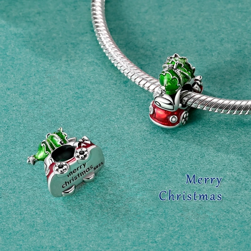 925 Sterling Silber Weihnachtsanhänger Schneemann Weihnachtsbaum Lebkuchenmann Perlen Passend für DIY Armband Unisex Damenschmuck – Detail 15