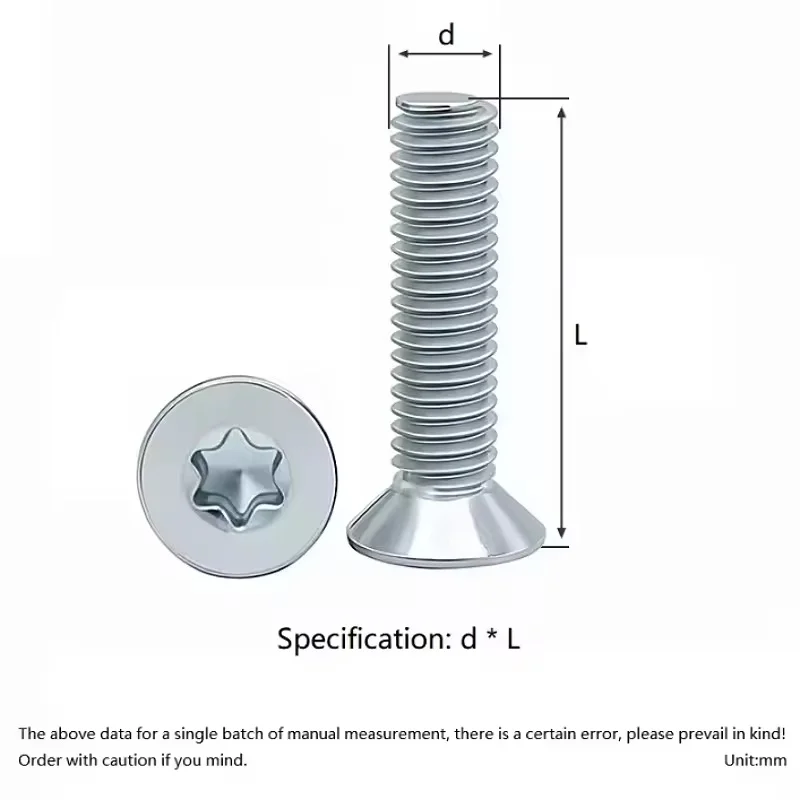 10.9 Grade Carbon Steel M3 M4 M5 M6 M8 M10 Blue Zinc Plated Six-lobe Torx Flat Countersunk Screw Bolt