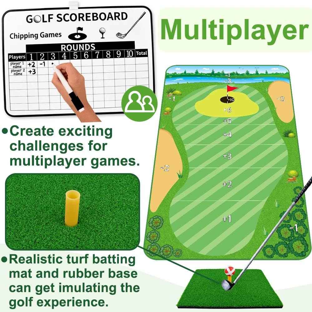 Velcro Golf Chipping Game Mat Outdoor Indoor for Adults, Family, Sticky Golf Hitting Mat Game for Backyard (No Golf Clubs)