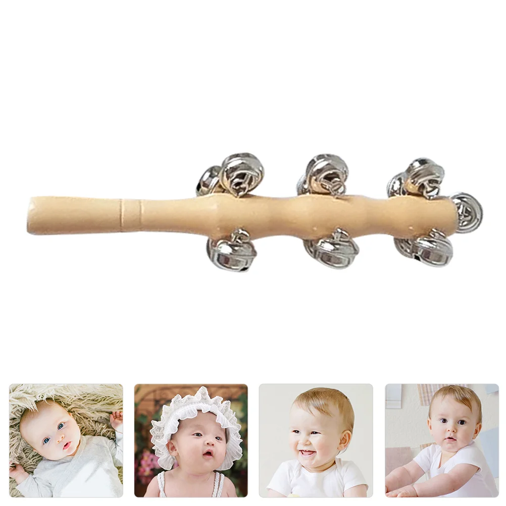 Wooden Primary Color Baby Hand Bells Infant Shaker Rattles for Kids Musical Instrument Toys