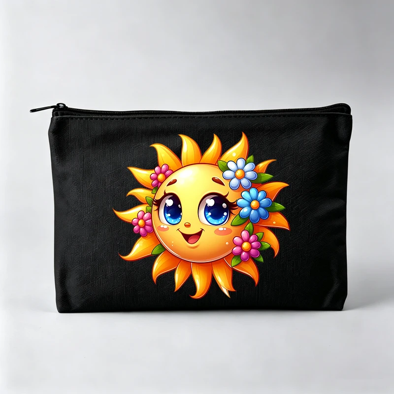 Women's Sunflower with Flowers Print Makeup Bag, Cute Style Cosmetic Pouch for Daily Use